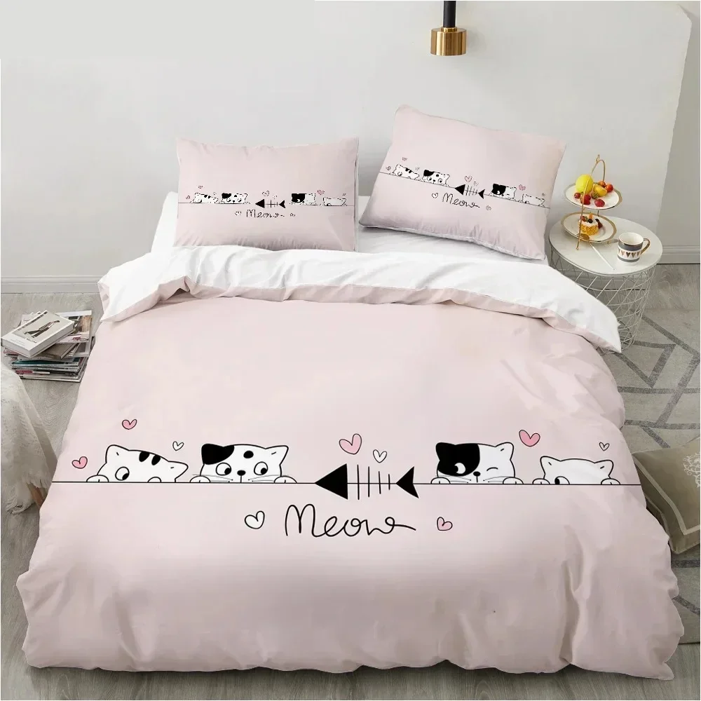 جديد ثلاثية الأبعاد طباعة الكرتون القط والأسماك مريحة لحاف غطاء لحاف المخدة طقم سرير غرفة نوم الأطفال الديكور المنسوجات المنزلية #4