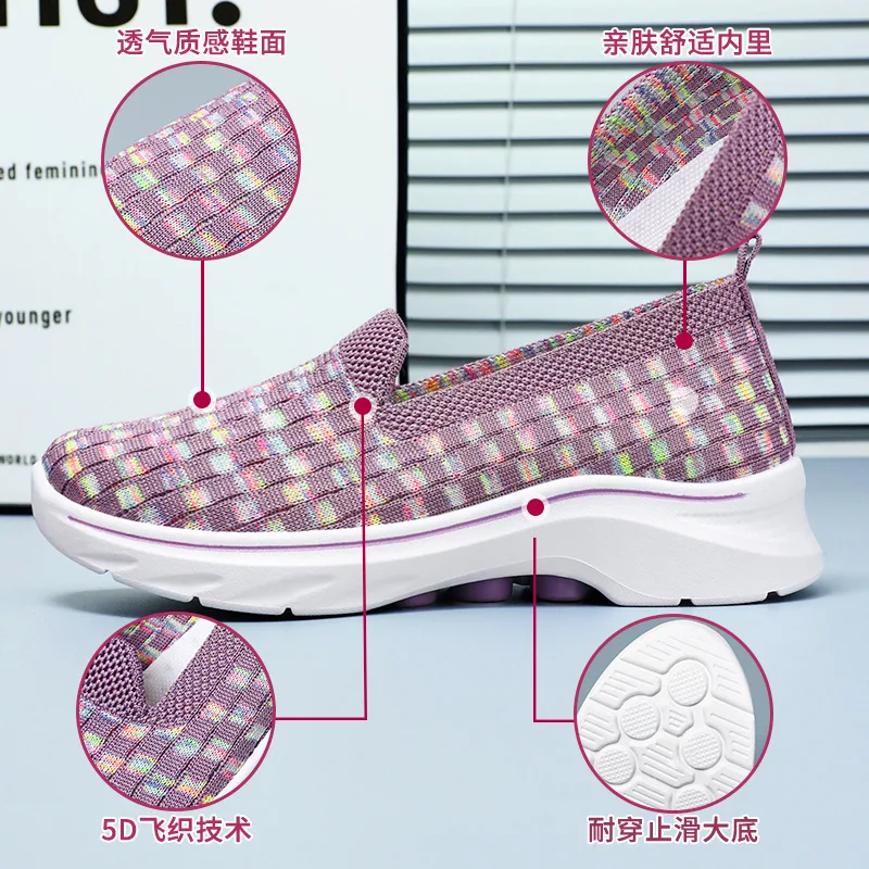 Breathable Summer Sneakers 2024 Women Shoes Wedge Kintting Woven Mom Relax Walking Flats Tenis Chaussure Femme