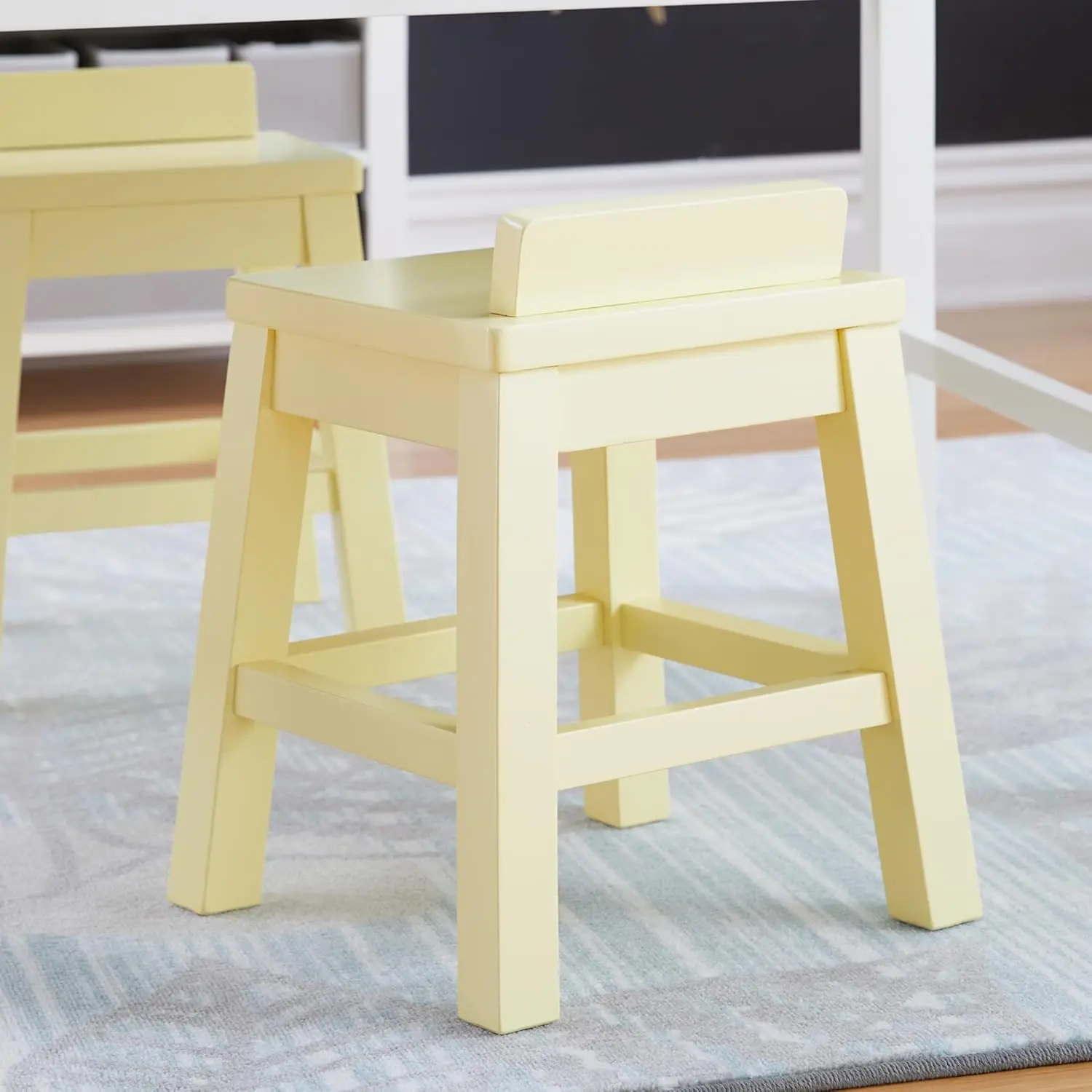 Crafting Kids' Stools Set of 2 - Pastel Yellow: Wooden Chairs for Kids Art Table with 15