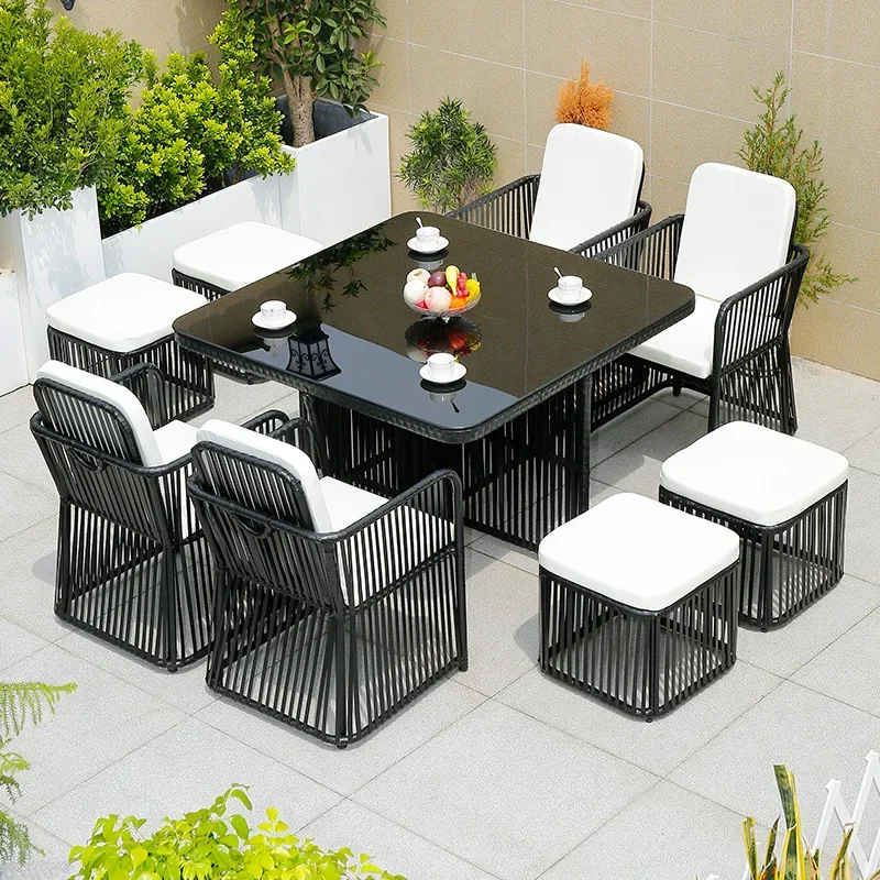 

Outdoor rattan table and chair courtyard leisure rattan chair combination
