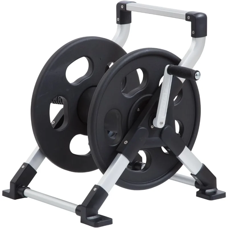 

306 Explorer Floor or Wall Mount Hose Reel, Aluminum, Holds 150-feet of 5/8-Inch hose, Silver/Black