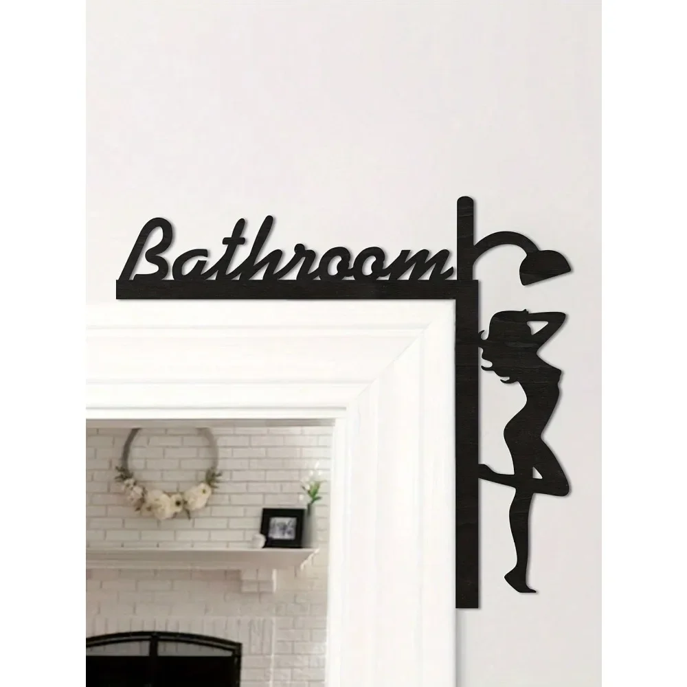 CIFBUY Metal Door Corner Decor Black Bathroom Frame Iron Hanging Sculpture Indoor Outdoor Home Decor Unique Gift