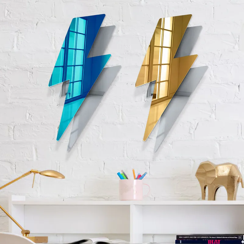 Lightning Bolt Wall Art Mirror Custom Acrylic Wall Decor Mirrors for Bedroom Dorm Living Room 3D Wall Hanging Mirror Sign