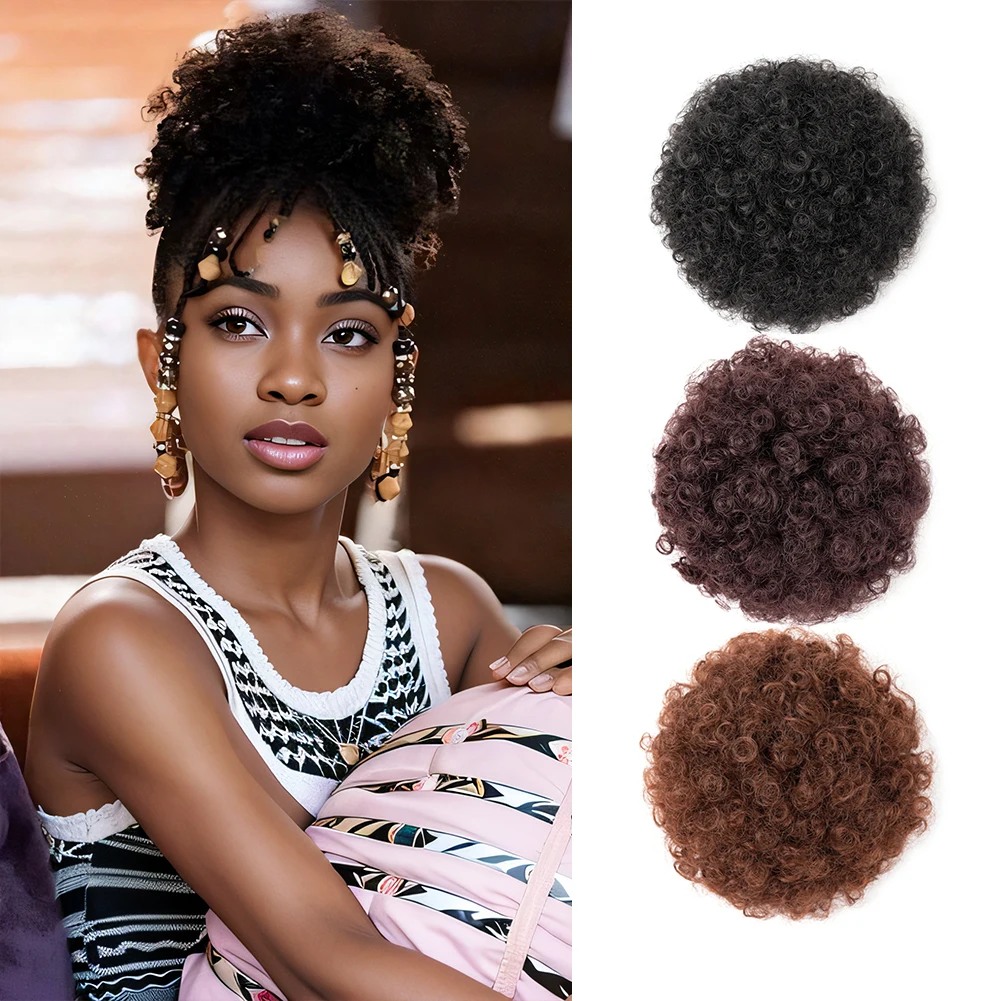 Afro Puff Drawstring Synthetic Ponytail Extension for Black Women High Quality Clip in Kinky Drawstring Curly Ponytail Bun