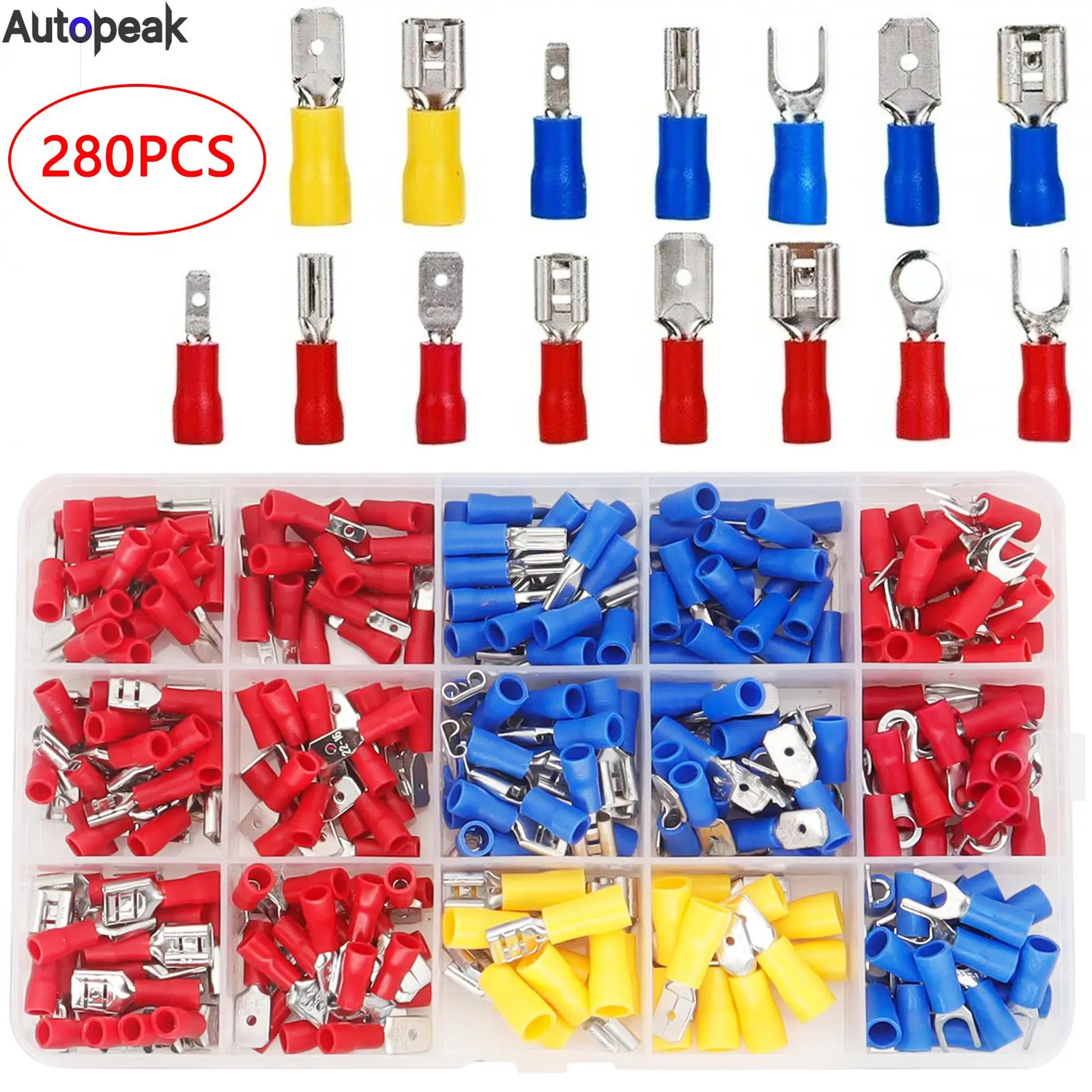 280Pcs/set Insulated Cable Connectors Electrical Wire Crimp Spade Butt Ring Fork Set Ring Lugs Rolled Terminals Assorted Car Kit