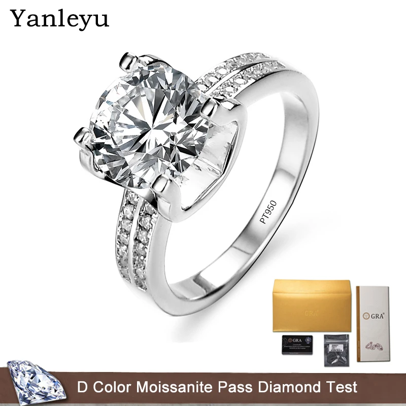 

Yanleyu Luxury 3 Carat Moissanite Wedding Rings for Women Real Solid Platinum PT950 Promise Bridal Jewelry With GRA Card