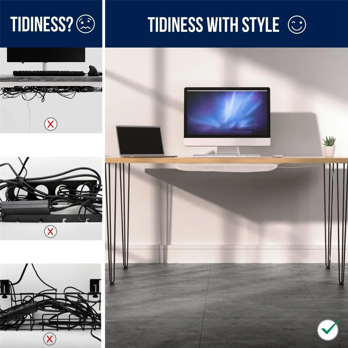 Cable Management Net - Under Desk Wire Management - Flexible Under Desk Cable Management Tray White A