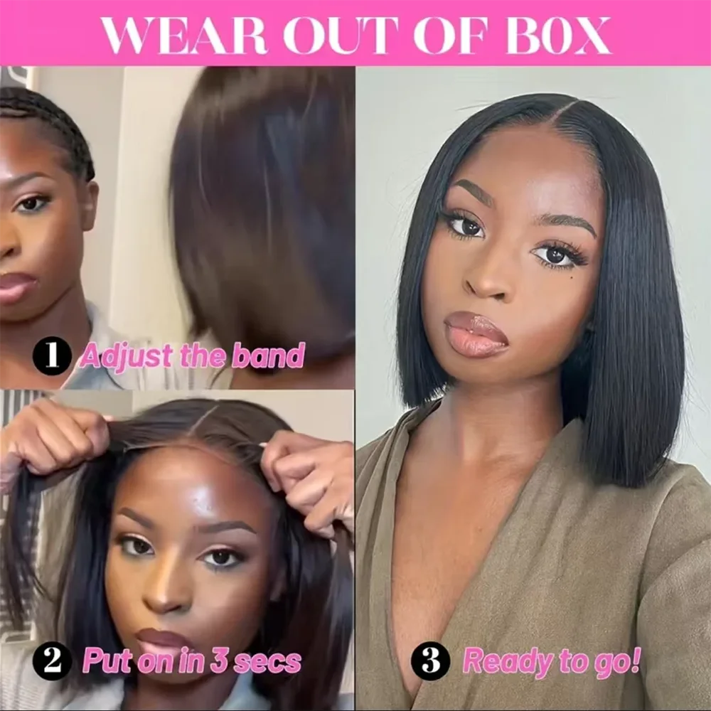 

HOT WAVE Wear Go Glueless Straight HD Lace Closure Bob Wigs Human Hair Pre Plucked Short Bone Straight Wigs For Women Brazilian