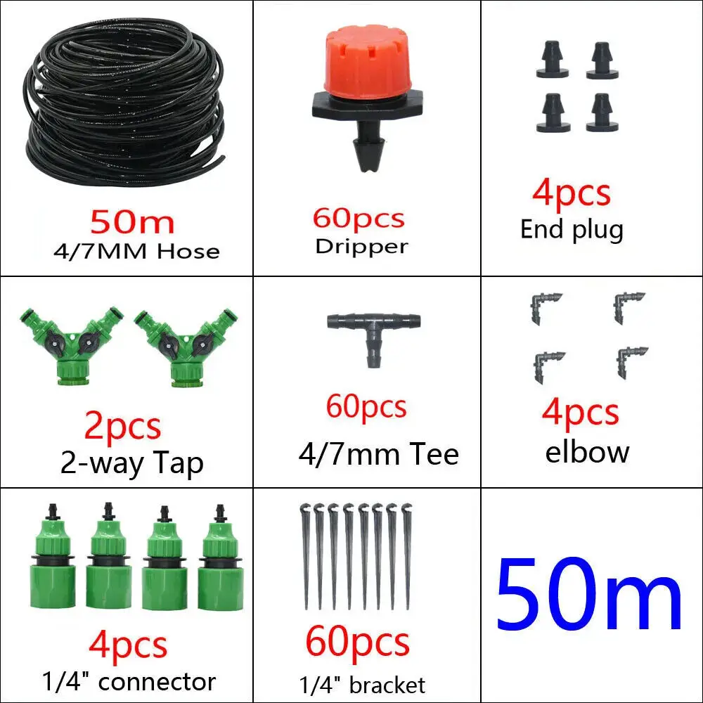 Drip Irrigation System DIY Saving Water Automatic Watering System for Garden, Greenhouse, Flower Bed, Patio, Lawn