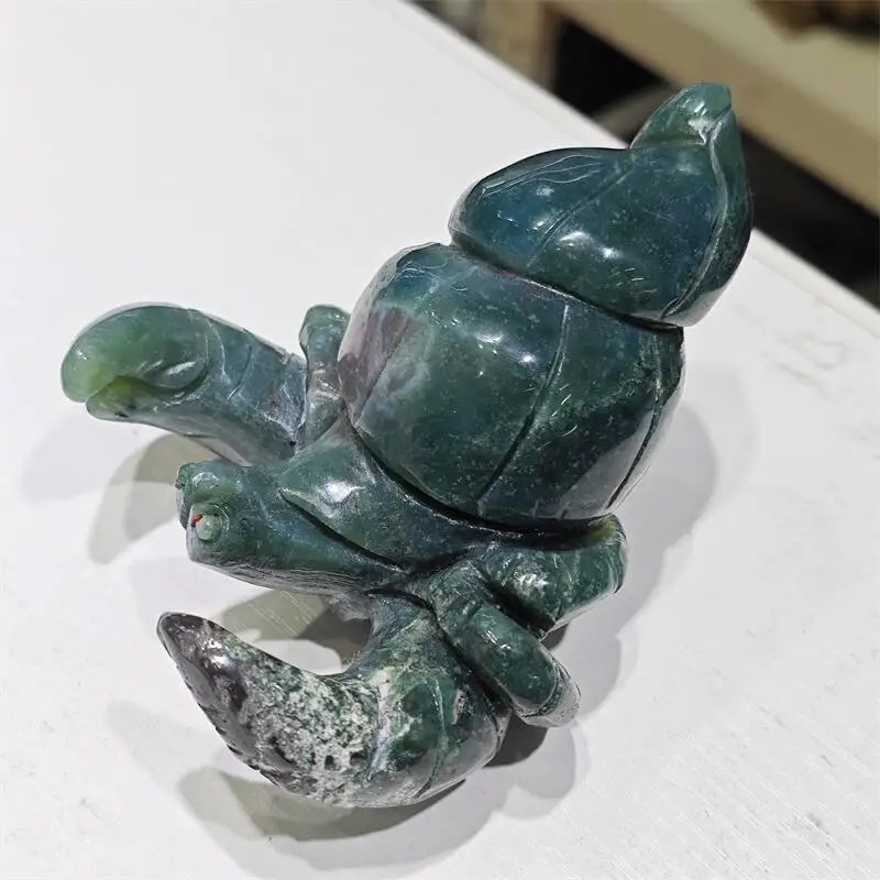 Natural Moss Agate Hermit Crab Carving Animal Healing Figurine Home Office Decor Jewelry Holiday Gifts 1pcs