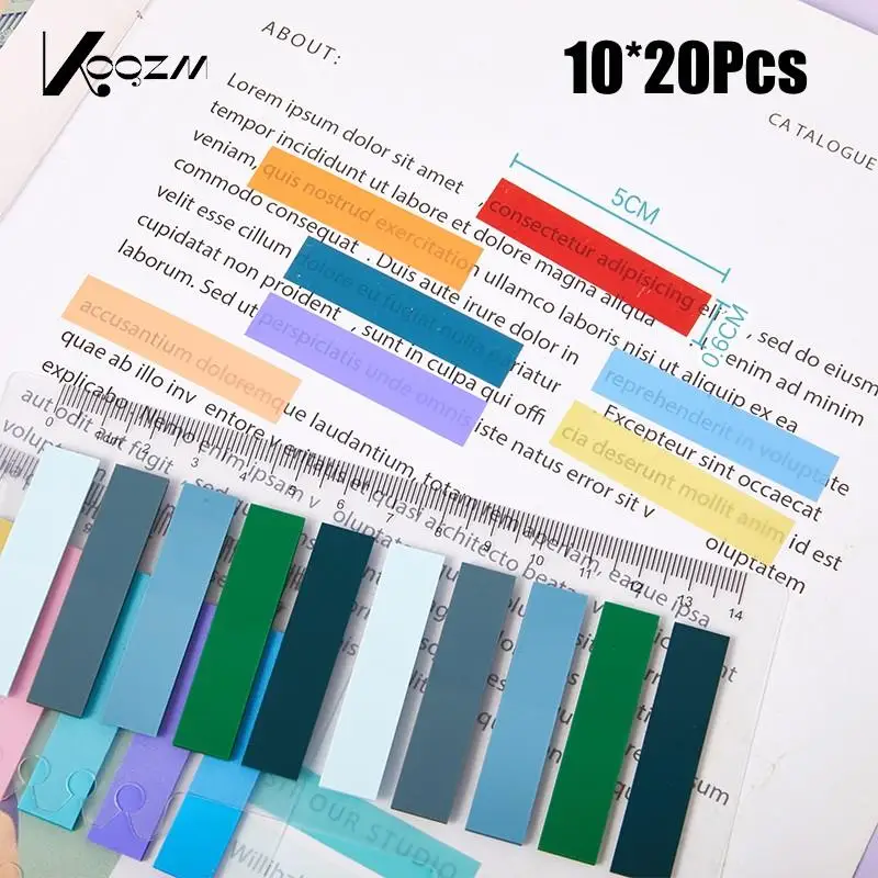 10*20PcsTransparent Index Notes Paper Office School Supplies Stationery Small Rectangu Fluorescent Sticker Strip Sticky