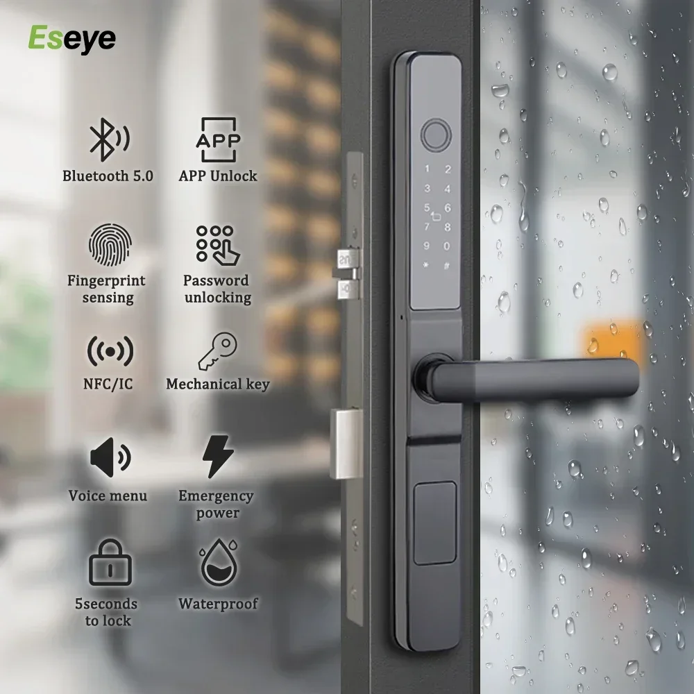 2026 TUYA Intelligent Door Handle Lock WiFi App Fingerprint Biometric For Home Use Waterproof With Password And Code Functions