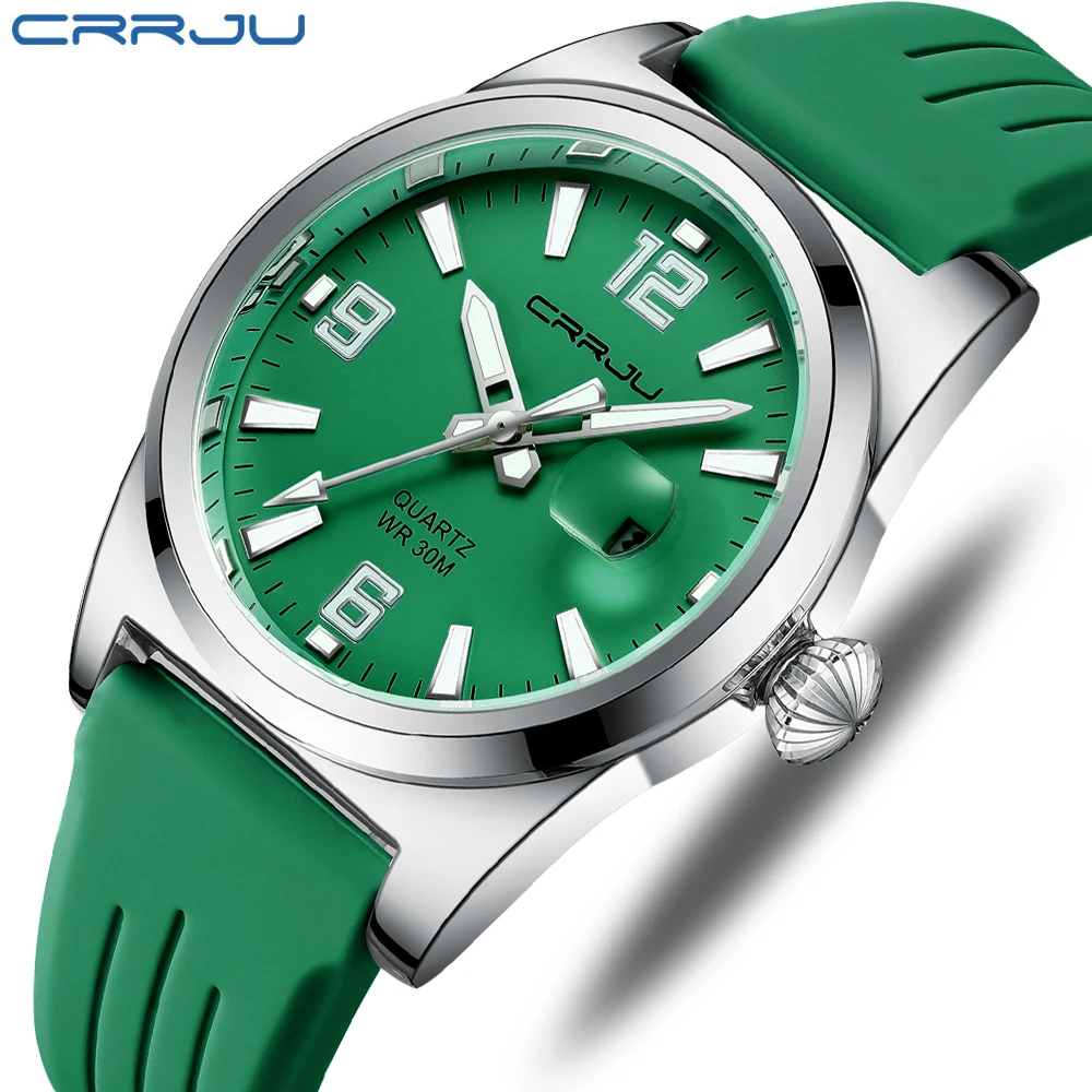 

CRRJU Casual Quartz Wristwatch Fashion Waterproof Men's Watches Sport Silicone Strap Male Luminous Clock Relogio Masculino