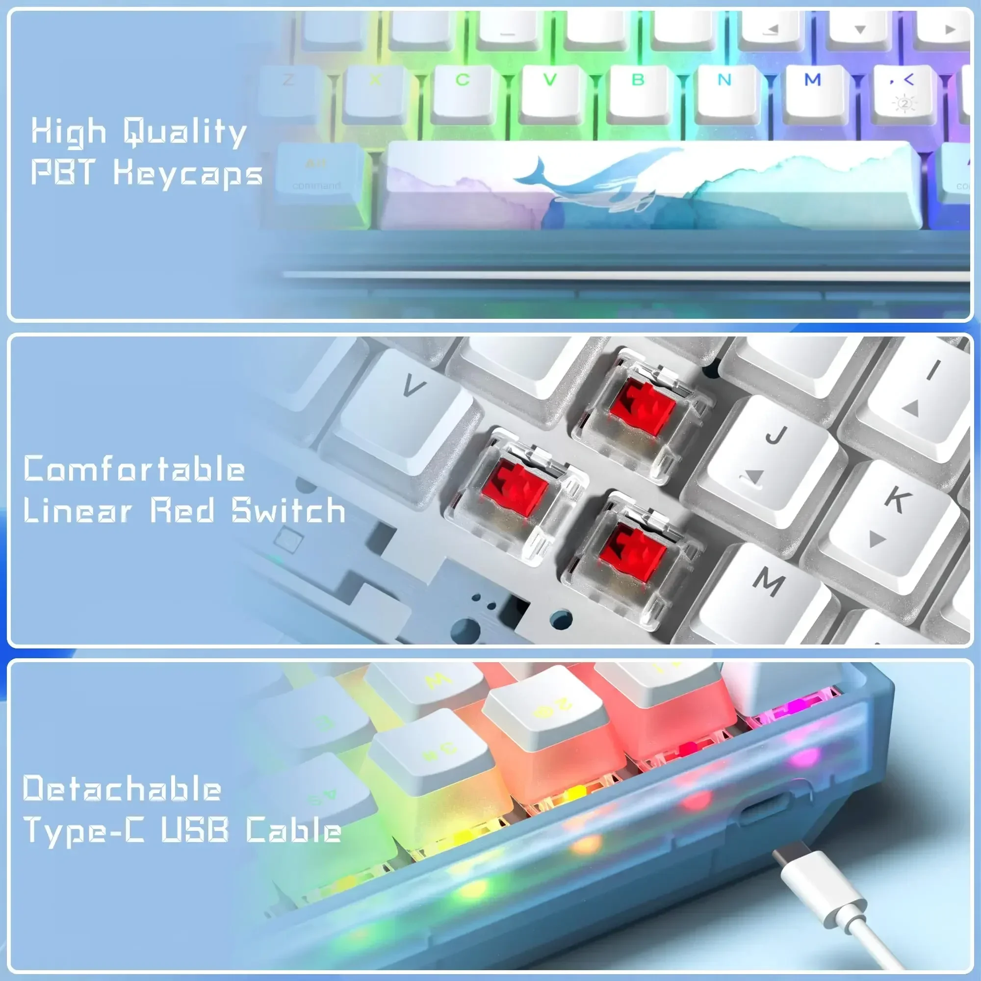 Teclado mecánico con cable RGB, teclado mininista personalizado para juegos, ordenador portátil, PC, 60%