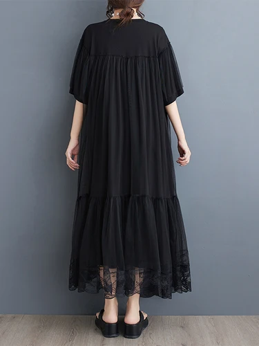 Imagen 2 del producto NYFS 2025 novedad de verano Corea vestido de mujer Vestidos bata Elbise suelta de talla grande malla Patchwork Vestido largo de manga corta