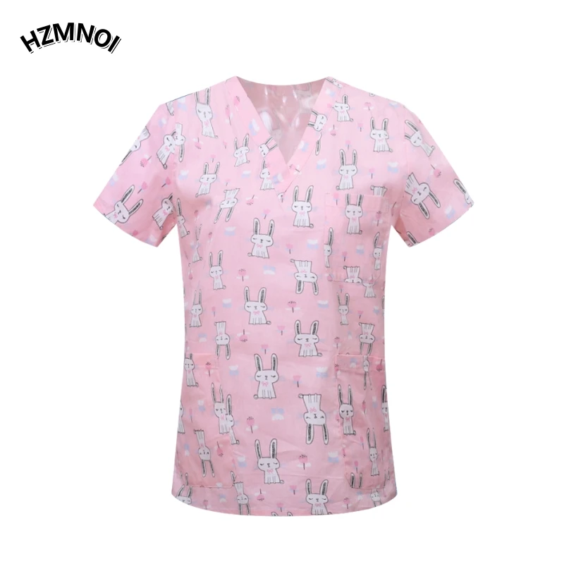 Summer unisex printed brush hand clothes, dental beauty salon clinic nurse doctor V-neck short sleeved Hand washing clothes