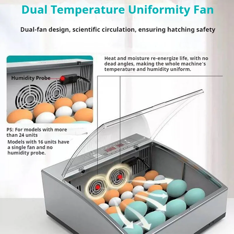 حاضنة بيض ذكية صغيرة للاستخدام المنزلي التلقائي بالكامل لبيض السمان والدجاج والبط والأوز مع كاندلر مزدوج القوة باللون الرمادي