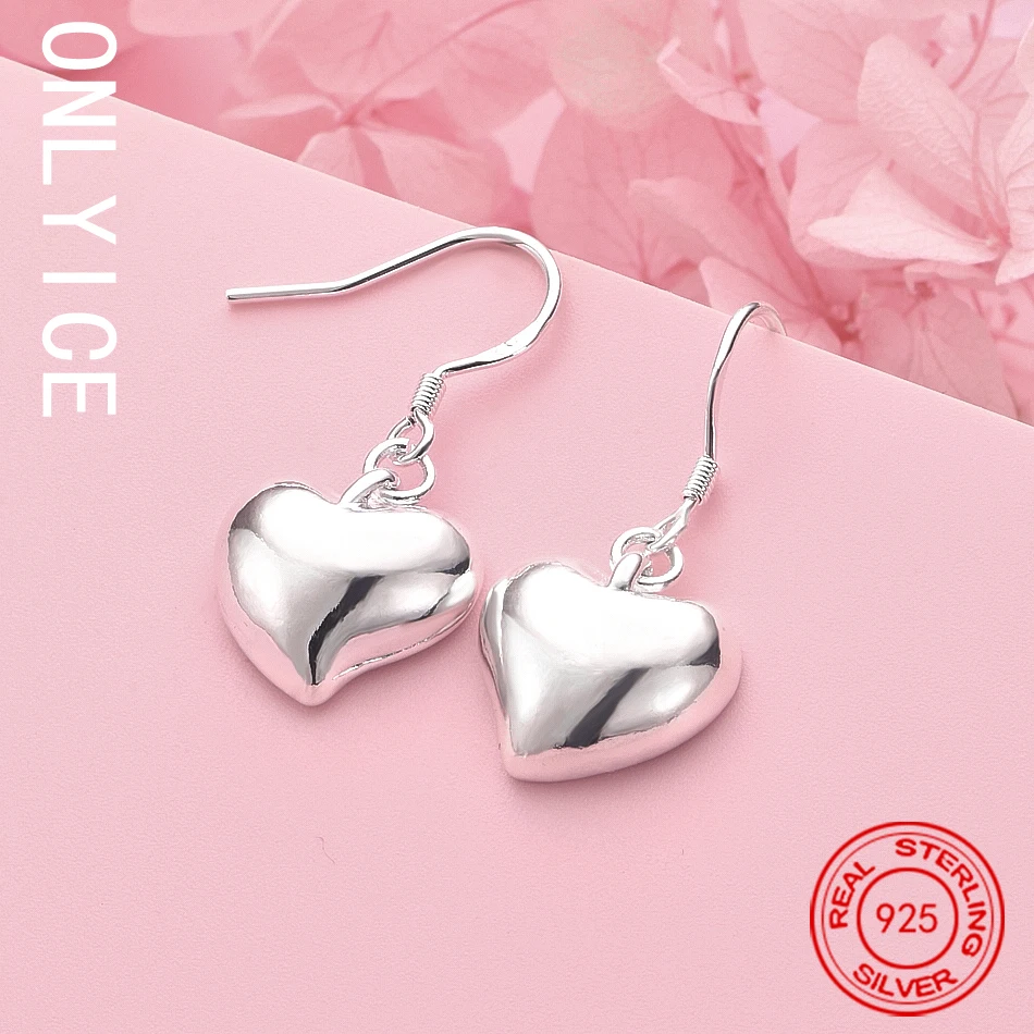 

Hot 925 Sterling Silver Heart Earrings Drop Earrings For Women Charm Trend Birthday Gifts Fashion Party Fine Jewelry