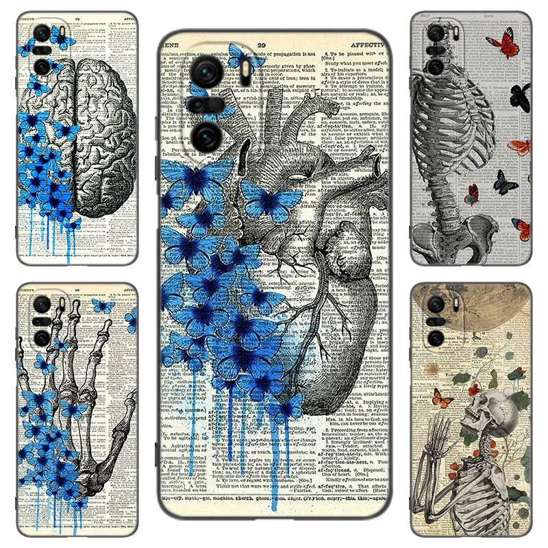 Medical Human Organs Black Silicone Phone Case For Xiaomi POCO X3 X4 NFC F4 GT F5 F6 M4 M6 X5 X6 NEO Pro 5G M5