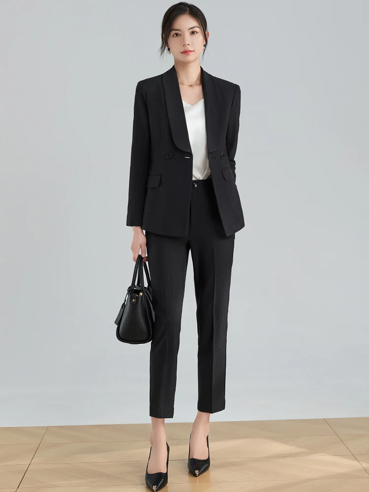 

Elegant Black Professional Suit Set for Women Hostess Spring Autumn Formal Workwear Tailored Jacket And Pants Ensemble