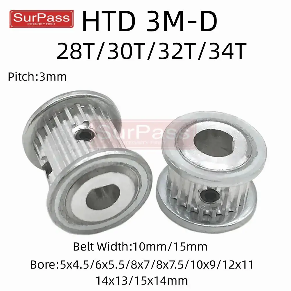 Polea de distribución HTD 3M, 28T/30T/32T/34 dientes, tipo AF, agujero D, 5x4,5mm ~ 15x14mm, tracción en rueda síncrona, paso de ancho de banda de 11/16mm, 3mm