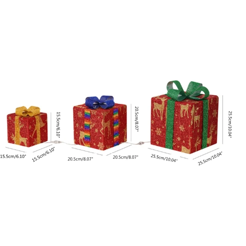 3 stks LED Warme Lichten Present Box Ornamenten Kerst Verlichte Geschenkdozen Vakantie Gloeiende Decoratie voor Binnen Buiten