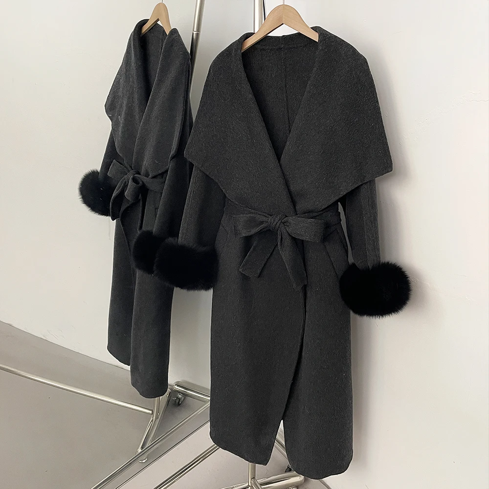 

Пальто-куртка OFTBUY из шерстяной смеси с мехом для женщин, роскошная женская верхняя одежда с длинными рукавами, высококачественное дизайнерское пальто для женщин