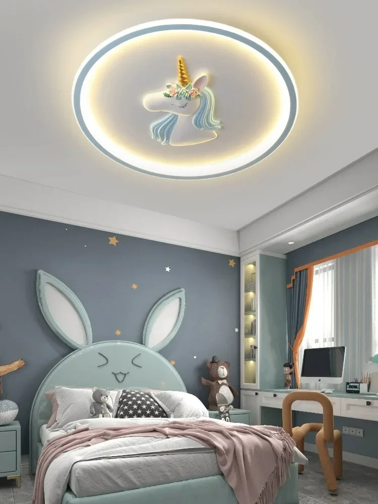 Scandinavian LED Children's Room Ceiling Pendant Light, Pink/Blue Unicorn for Living Room, Bedroom Home Decoration.