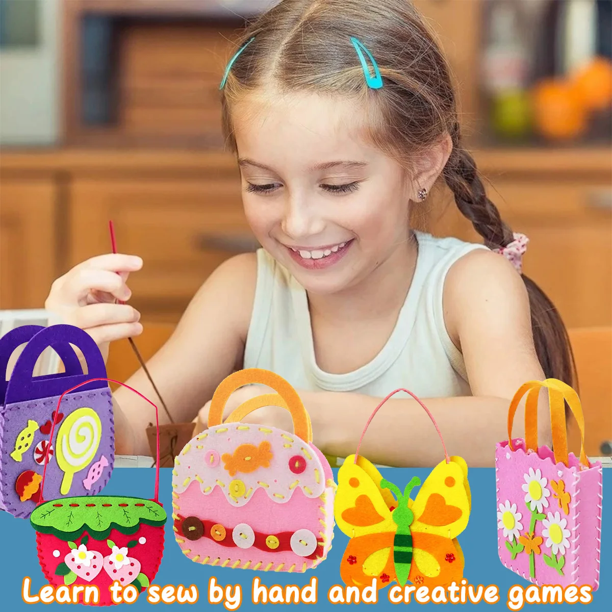 Kit de couture pour enfants, Animal en feutre, Kit de couture artisanal, faites votre propre animal en feutre pour enfants débutants, ensemble de couture éducatif, jouet artistique pour filles