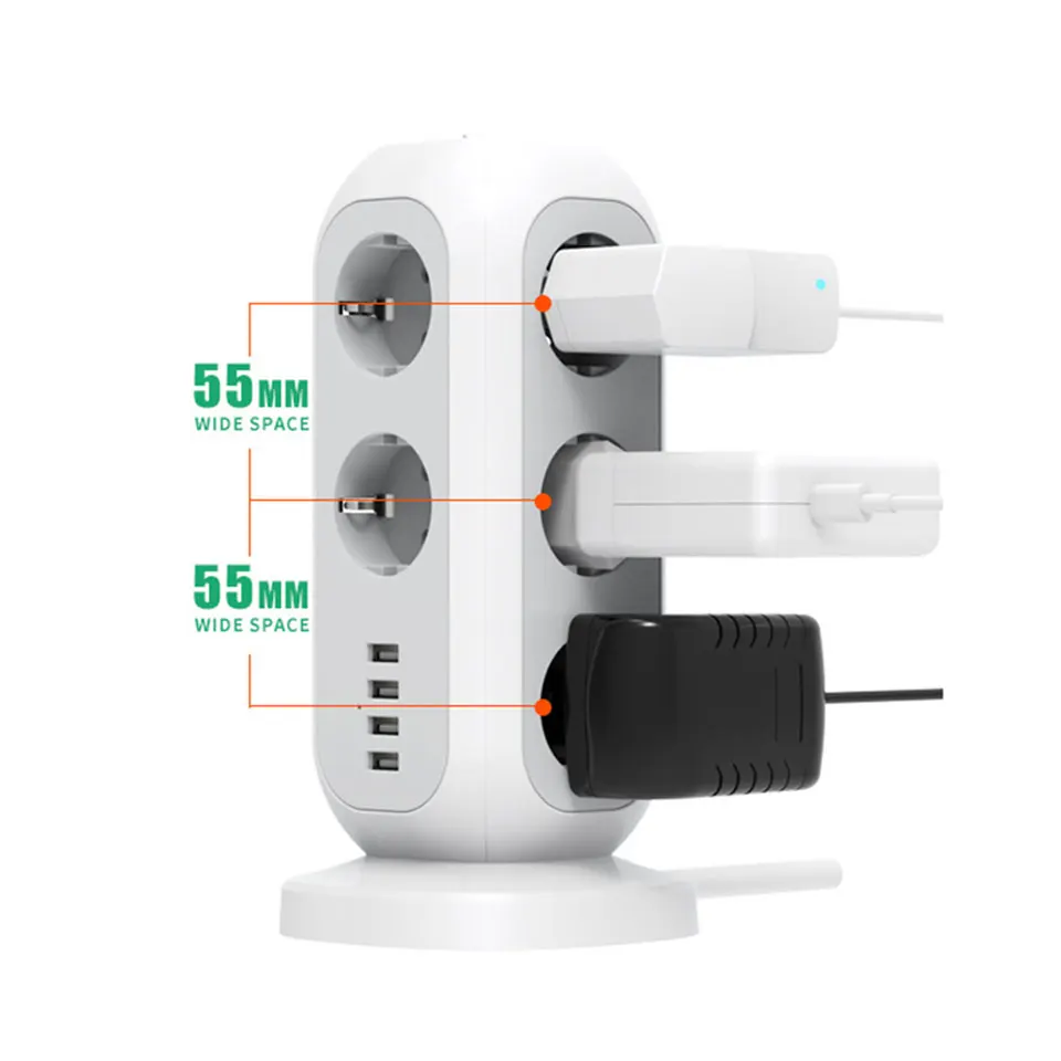 Extension Socket Europe Power Strip Surge Protector with 11 AC Outlets and 4 USB Ports