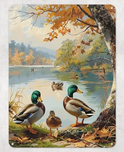 Vintage Ducks on Lake Metal Poster Wall Tin Sign Man Cave Shed Home Plaque --Tin Sign