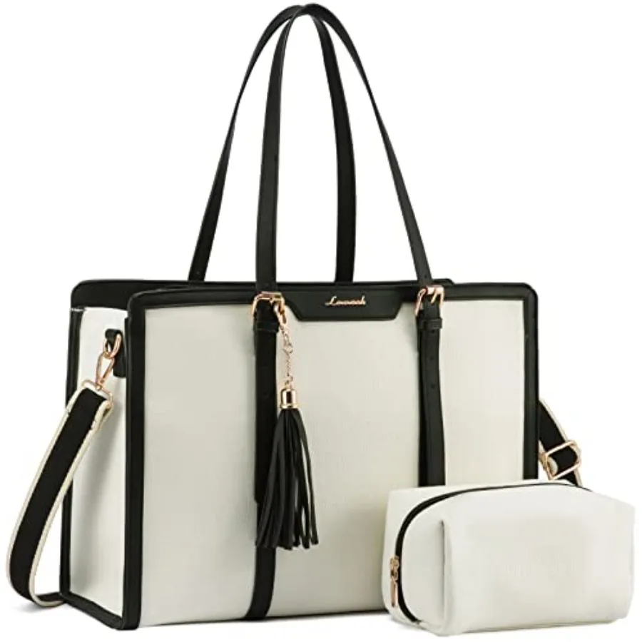 

Laptop Bag for Women - 17 inch Lightweight Canvas Laptop Tote, Large Capacity Computer Bag with Clutch Purse for Business, Work
