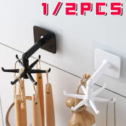 1/2 Piece Hook No Punch No Mark Sticker Rotate 360 degrees Storage Kitchen Items Home and Kitchen Organization Hooks Gadgets