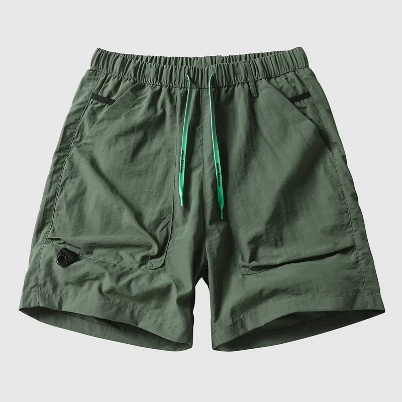 2025 fashion new Solid color tooling simple ice silk shorts men's tooling shorts three-point pants trendy brand Z096