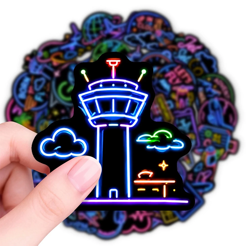 10/30/50pcs Funny Neon Air Travel Aircraft Stickers Cartoon Airplane Decals Skateboard Phone Luggage Bike Cute Sticker Wholesale