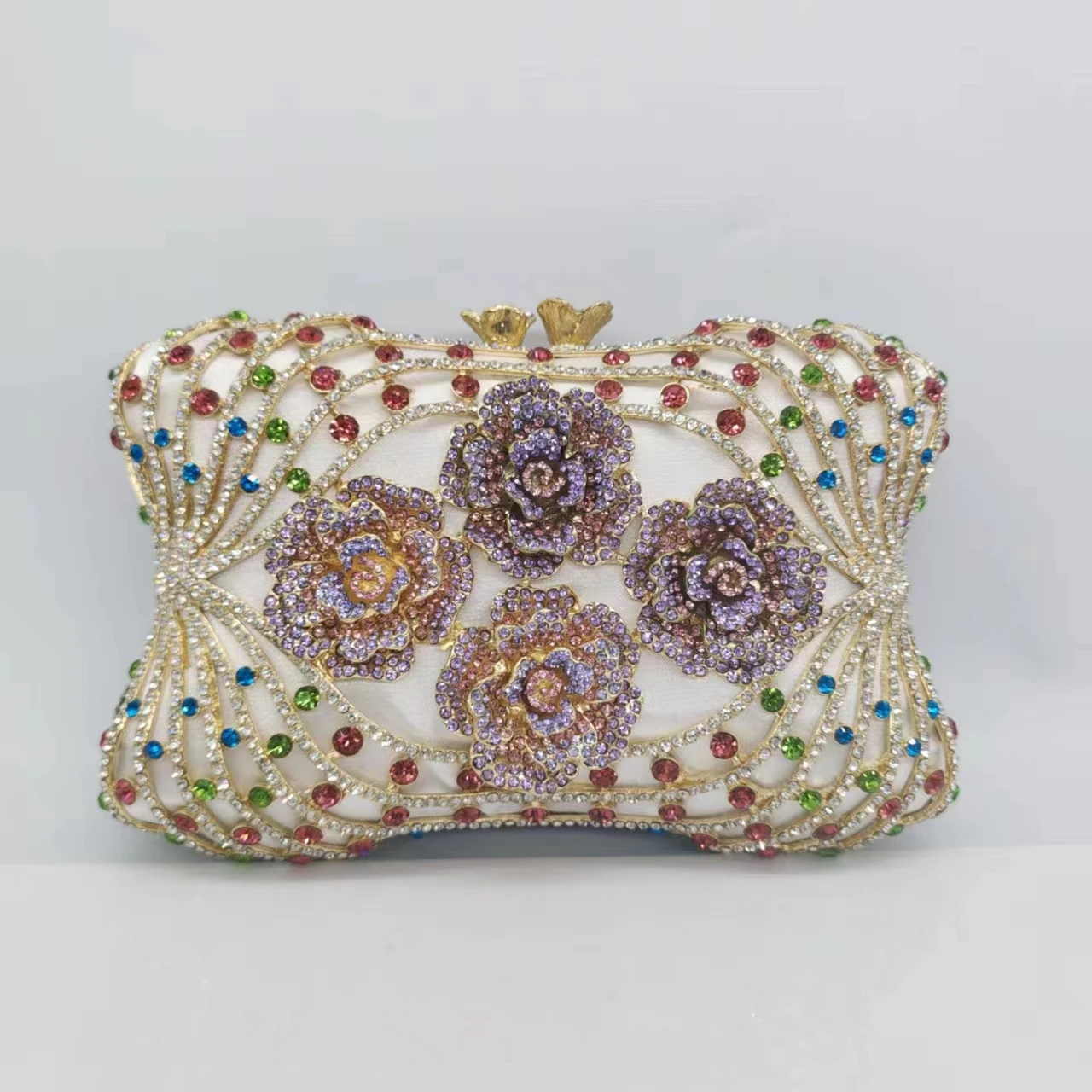 2025 New Wholesale Crystal Rhinestone Clutch Purse Women Roses Evening Bag for Formal Party