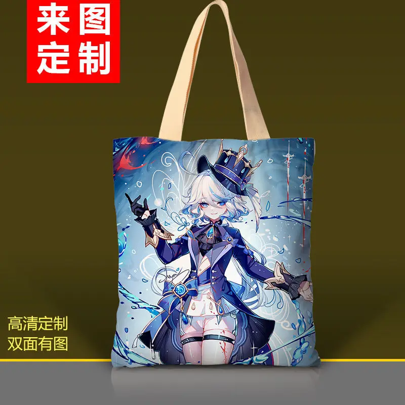 Genshin Impact Anime 2D Funina Character Canvas Single Shoulder Handheld Student Backpack Tote Bag Ani