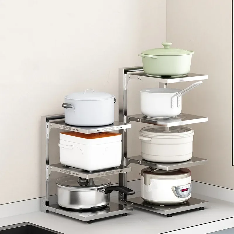 

Stainless Steel Kitchen Pot Holder Household Multi-Layer Sink Pan Rice Cooker Storage Rack Multi-Layer Tableware Organizer