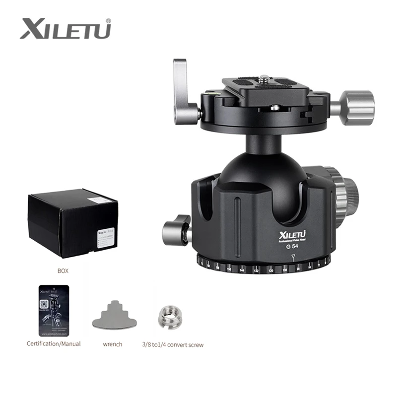 

XILETU G54 Professional Low Center of Gravity Ball Head Telephoto Double Panoramic Tripod Ballhead for SLR Camera Telephoto Lens