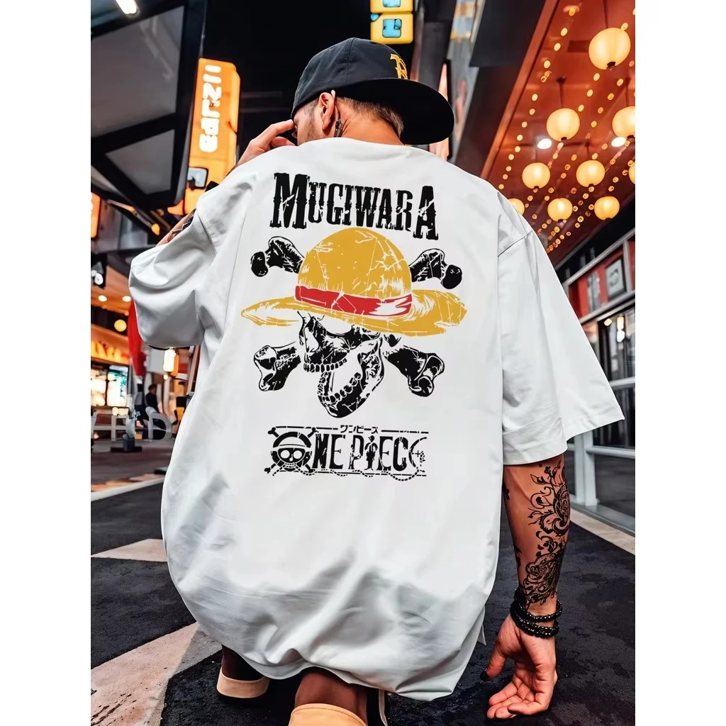 قطعة واحدة 2026 جديد حار تيشيرت صيفي الرجال لوفي أنيمي Harajuku شي القطن اللياقة البدنية المتضخم خمر الشارع المرأة عادية فضفاض #1