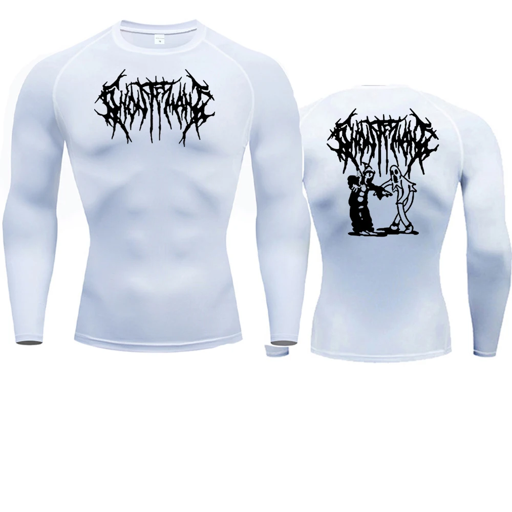 

2024Men Compression Shirt Fitness Long Sleeve Sport Y2K Ghost Print Shirts Training Jogging Tops Gym Sportswear Dry Fit Rashgard