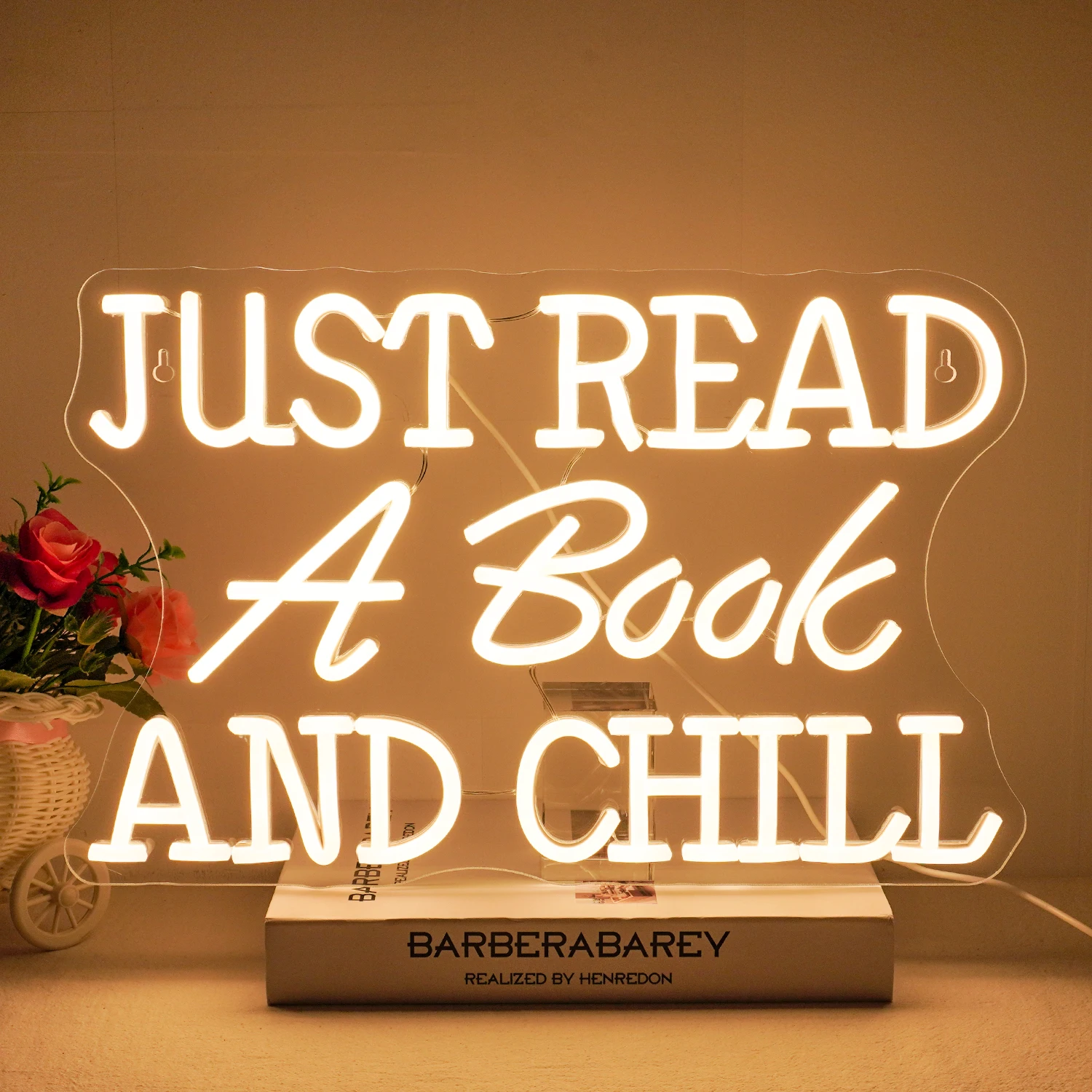 

Just Read A Book And Chill Neon Lights Warm White Neon Signs for Wall Decor LED Sign Classroom Bookstore Library Decor Dimmable