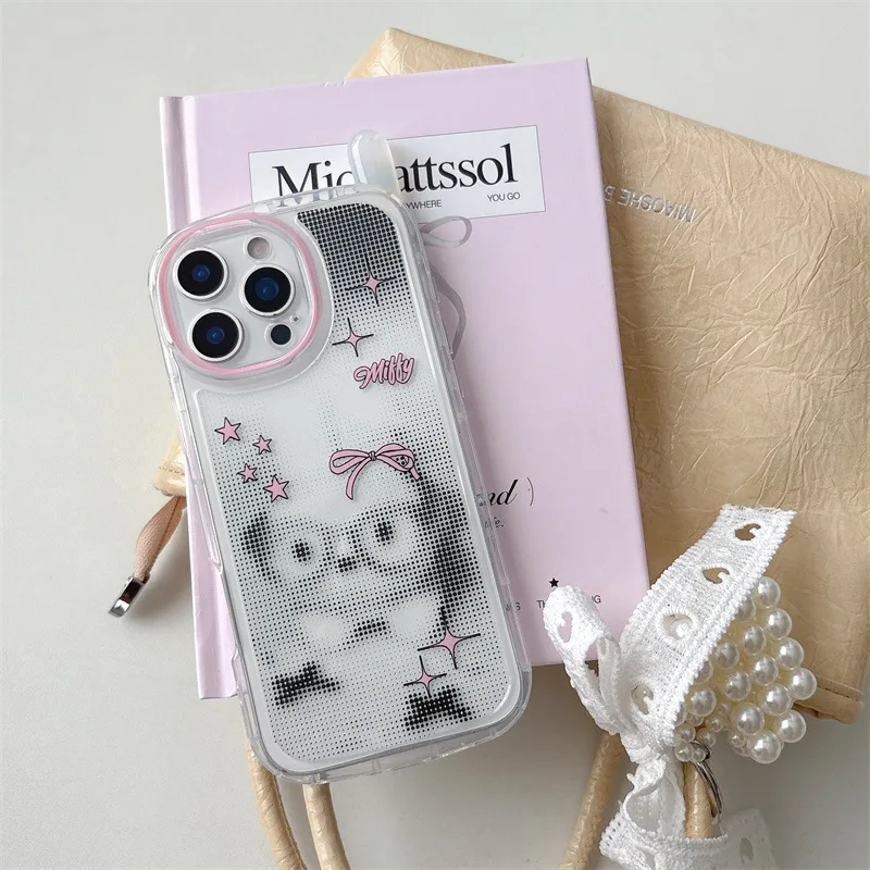 ريترو بكسل الوردي القوس جرو نظارات الكلب الفن جراب هاتف آيفون 16 15 14 برو ماكس حافظة لطيف الحلو الكرتون للصدمات غطاء ناعم