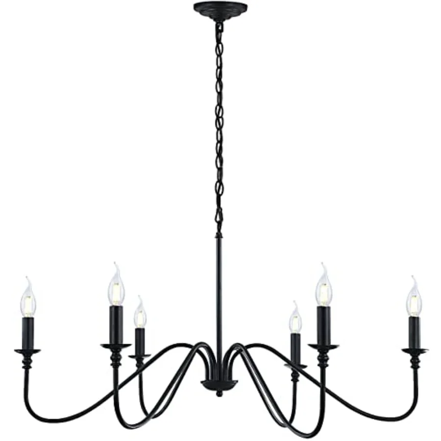 

Black Chandelier, 6-Light Rustic Industrial Iron Chandeliers for Dining Room Lighting Fixtures Hanging, Candle Hanging Hallway,