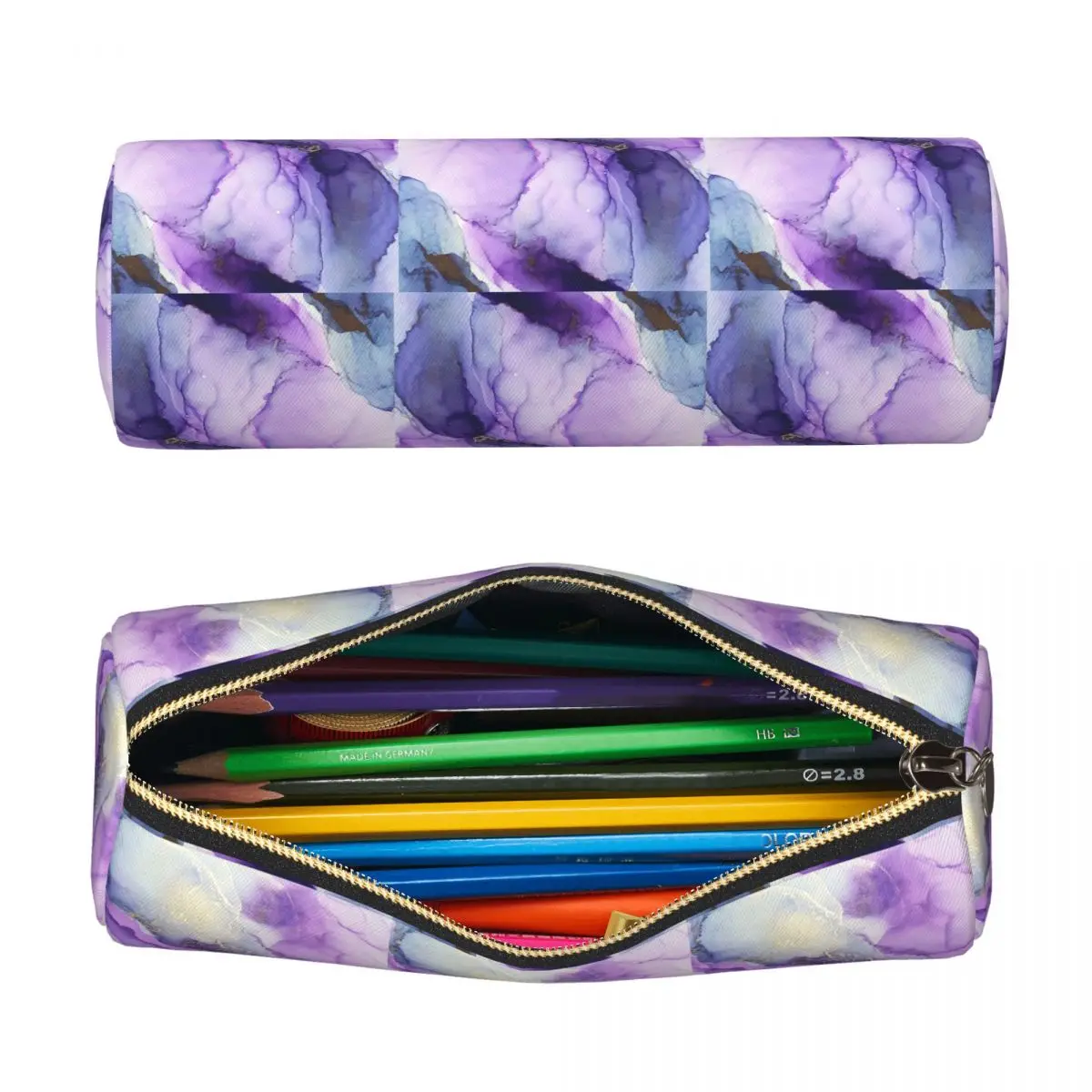 Original Regal Purple Alcohol Ink Abstract A Pencil Case for Students School Cylinder Pen Box Pencil Bag Pen Holder