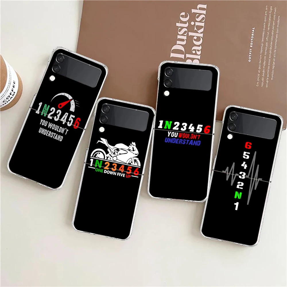 1N23456 Motorcycle Hard PC Phone Case For Samsung Galaxy Z Flip 6 5 4 Transparent For Galaxy Z Flip 3 Foldable Shockproof Case