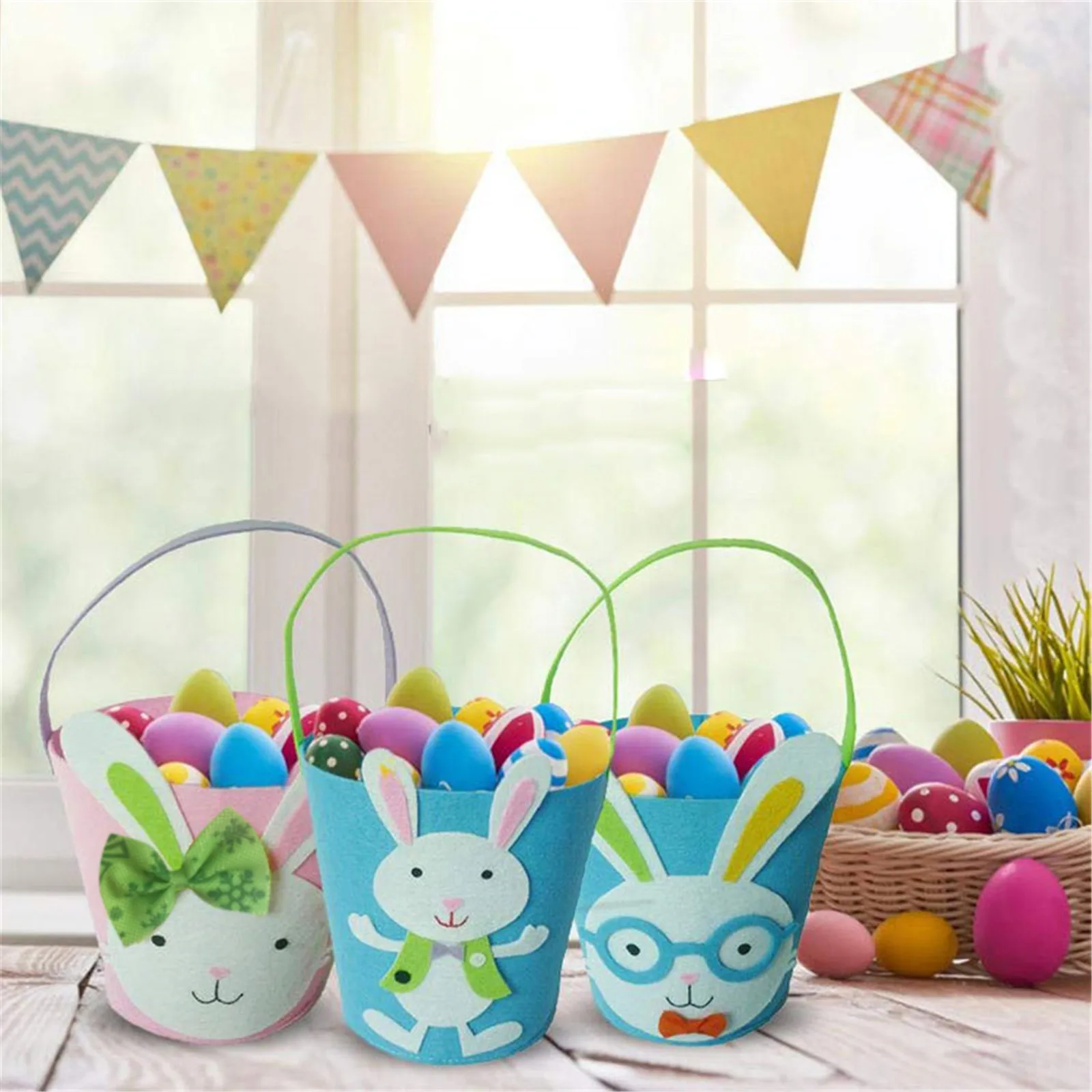 Easter Bunny Basket Rabbit Egg Gifts Bags For Kids Felt Cloth Candy Toy Storage Bucket For Easter Decoration DIY Handbag