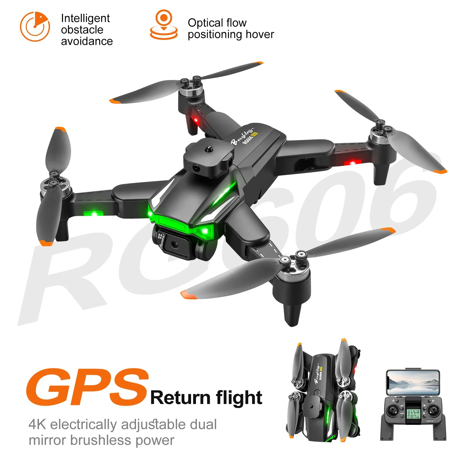 2024 New RG606 Max Drone Professional HD Dual Camera 5G WIFI Optical Flow GPS Return Brushless Obstacle Avoidance Dron Toy 1200M