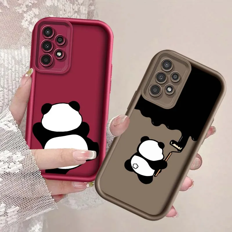 Cute Black Panda Creative Cover For Samsung Galaxy A56 A16 A55 A35 A25 A73 A71 5G 5G 4G Eye Ladder Phone Case