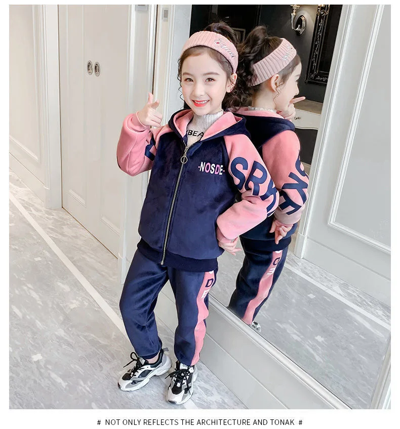 2024 Herfst winter meisjes trainingspak Peuter Tiener Kleding brief fluwelen jasje hoodie + Broek Kinderen Kids 5 8 9 10 11 12 jaar